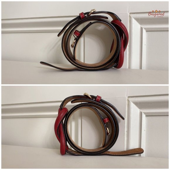 Authentic Gucci Red Leather Knot Skinny Horsebit Ring Buckle Belt Size 85/34